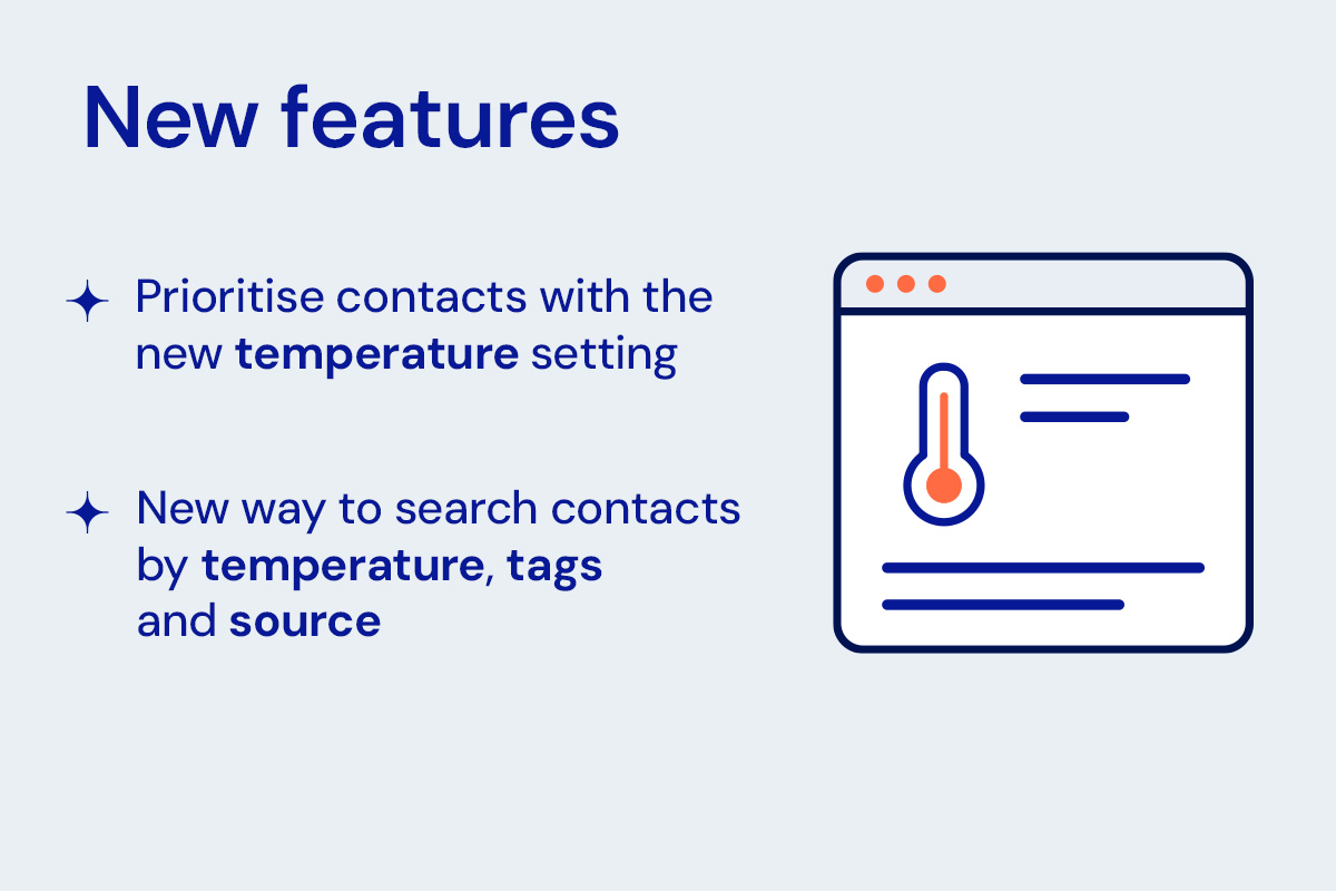 New Features: Contact temperature and search by temperature, tags and source